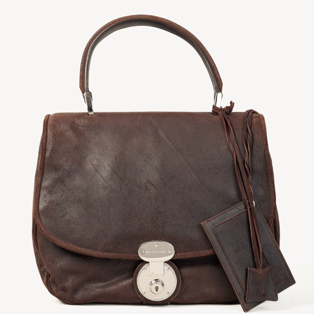 Balenciaga Brown Suede Saddle Work Bag